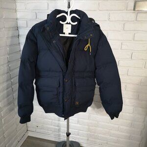 H&M Men's Size Small Navy Lined Puffy Hooded Zipper & Snap Closure Bomber Jacket
